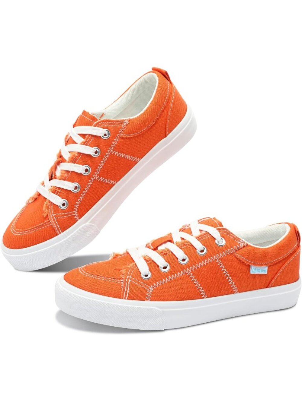 🆕Women's Orange Sneakers Cute Lace up Canvas Shoes Low Top Washed Casual